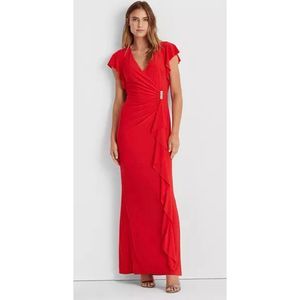 NWT Lauren Ralph Lauren Flutter-Sleeve Gown Red size 4
